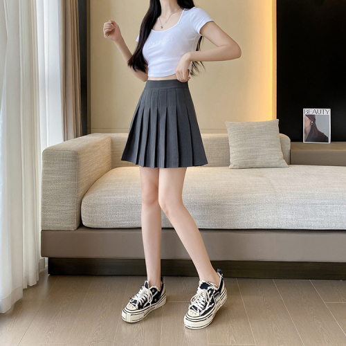 Pleated skirt for small women, slimming, high waist and hip A-line skirt, anti-exposure student style skirt