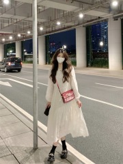 Photographed #Super Fairy Heavy Industry Lace Embroidery Women's Long Sleeve Dress Elegant Autumn Winter High-end Feel Inner Dress