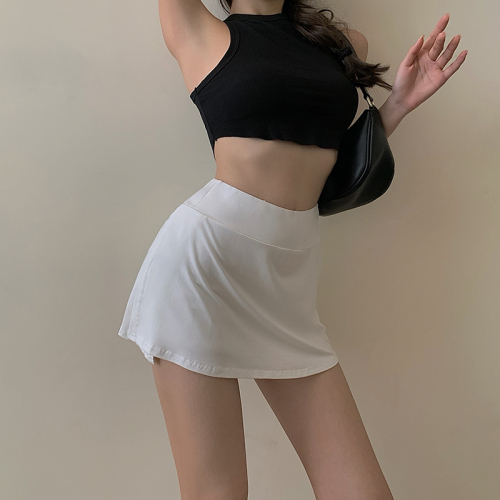 Hip-covering miniskirt girl's thin pure lust style high-waisted skirt summer new style discreet slit sports culottes