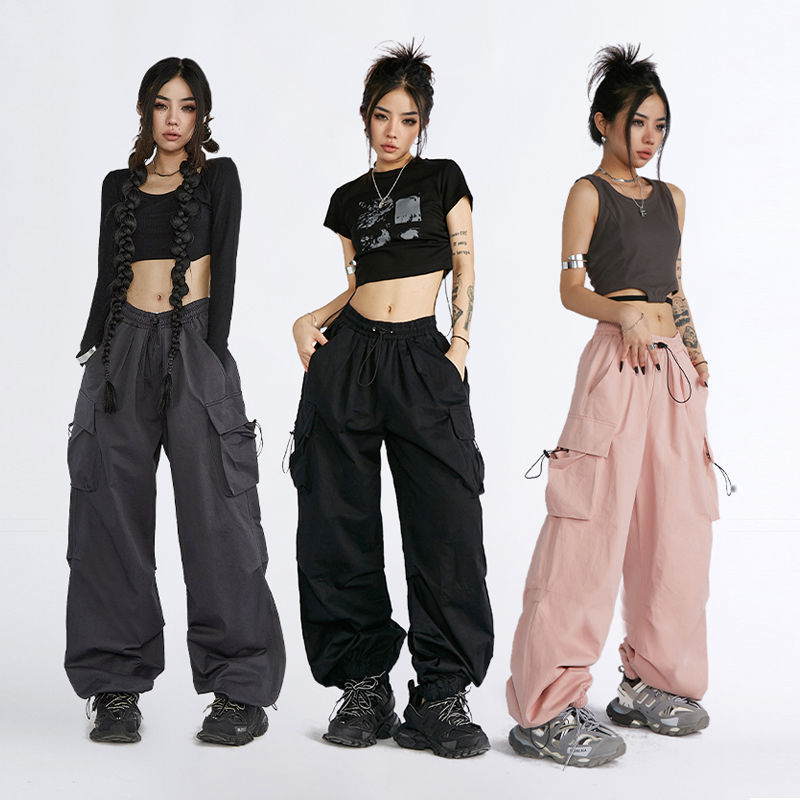 Wide-leg pants for women, spring and summer new design, niche loose, flesh-covering, slimming, high-street multi-pocket straight overalls