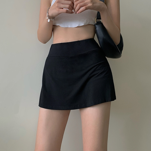 Hip-covering miniskirt girl's thin pure lust style high-waisted skirt summer new style discreet slit sports culottes