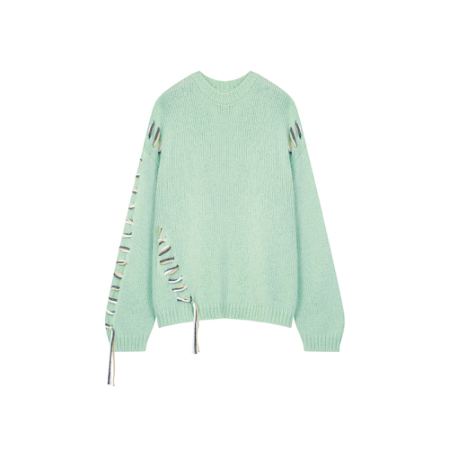 High-end and super good-looking green sweater for women in autumn and winter with fufu lazy style ripped drawstring pullover sweater top