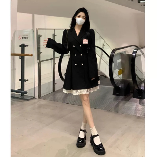 College style bow dress for women in autumn, high-end temperament skirt, fat mm waist slimming suit skirt