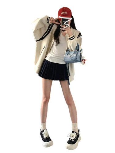 American retro white baseball uniform jacket for women spring and autumn 2024 new high-end loose jacket top