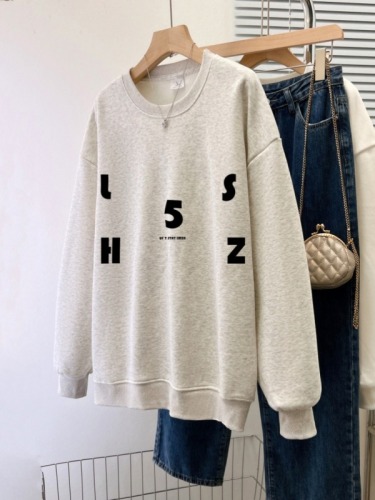 260g Big Fish Scale Autumn Thin Sweatshirt for Women Back Cover Collar Fat MM Large Size Sweatshirt for Women