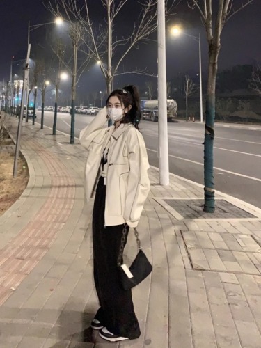 American street retro small fragrant leather jacket women's spring and autumn new loose design niche jacket top