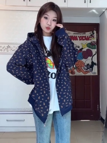 Printed + imitation cotton Chinese cotton composite milk silk 320g extra large size 300 catties brand floral sweatshirt