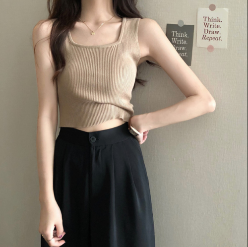 Black camisole women's summer inner wear French design tube top hot girl bottoming short top wear trendy ins