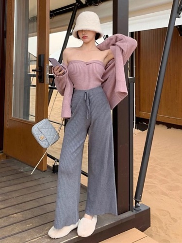 Spring fashion knitted suit Hong Kong style small sexy sweater jacket + temperament tube top