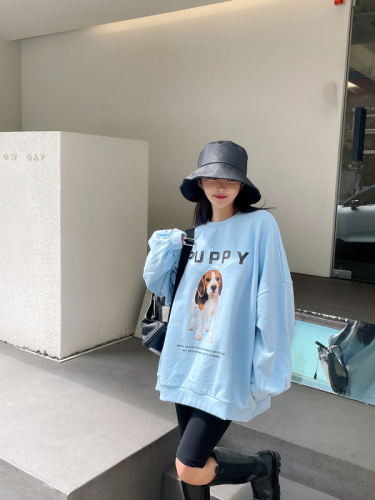 No velvet new autumn lantern sleeve pullover cartoon sweatshirt