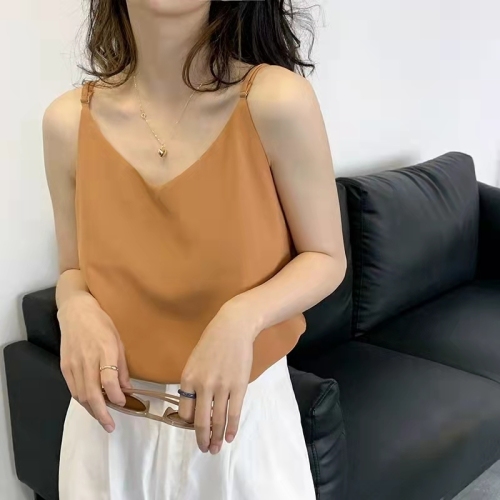 Spot#Hong Kong style plus size women's solid color loose V-neck camisole for outer wear and inner wear for women's casual bottoming shirt tops