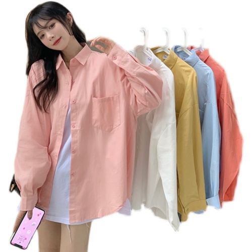 Pink shirt women's spring and autumn new Korean style loose long-sleeved chic top little man versatile coat