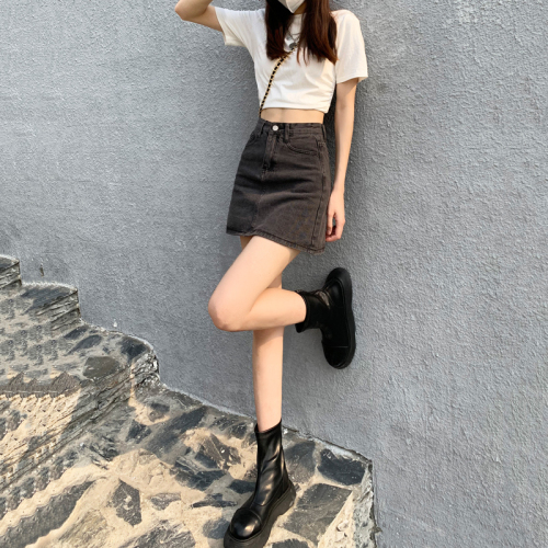 Summer new sweet commuting denim skirt skirt summer women's new high-waist thin A-line hip skirt