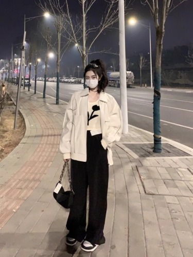 American street retro small fragrant leather jacket women's spring and autumn new loose design niche jacket top