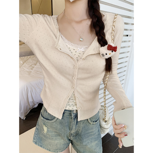 Actual shot of early autumn new style bm style lace cardigan for women, slim fit and slim fit with suspender sun protection top