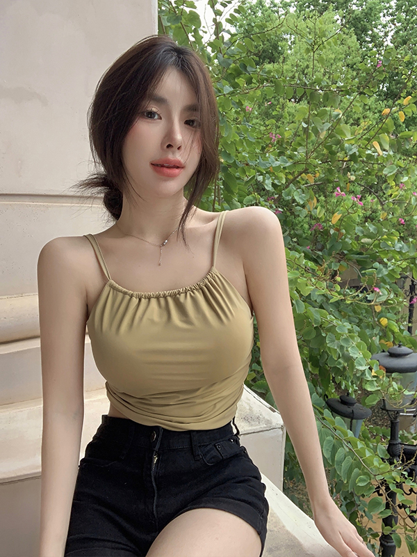 Girl's halter neck bottoming tank top with chest pad and ice silk sling