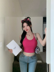 Rose red halterneck camisole female sexy hottie top with breast pads and beautiful back