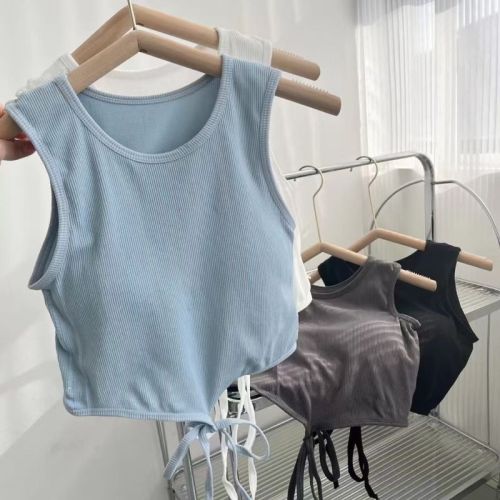 Sweet and spicy cross-strap sleeveless vest with breast pads for outer wear sexy navel-baring top hot girl short top ins