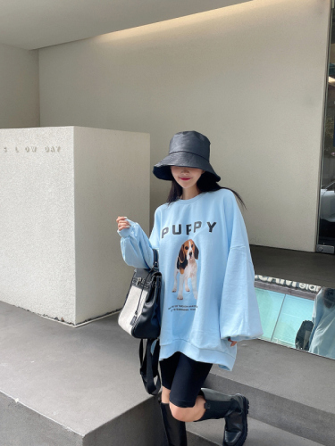 No velvet new autumn lantern sleeve pullover cartoon sweatshirt