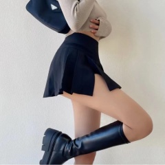 Pure lust style slit pleated skirt to prevent exposure sexy hot girl high waist slim A-line mini skirt women's versatile skirt
