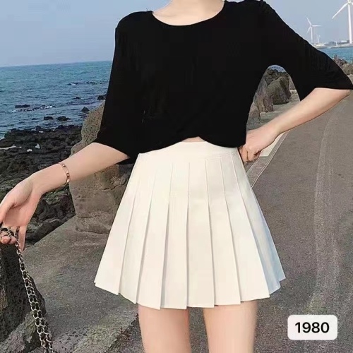 White pleated skirt, short skirt, women's summer skirt, anti-exposure black a-line skirt, college gray skirt