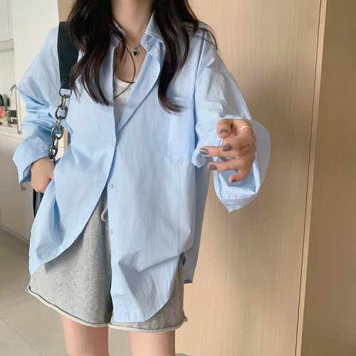 Pink shirt women's spring and autumn new Korean style loose long-sleeved chic top little man versatile coat