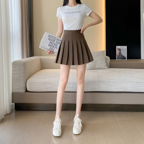 Pleated skirt for small women, slimming, high waist and hip A-line skirt, anti-exposure student style skirt