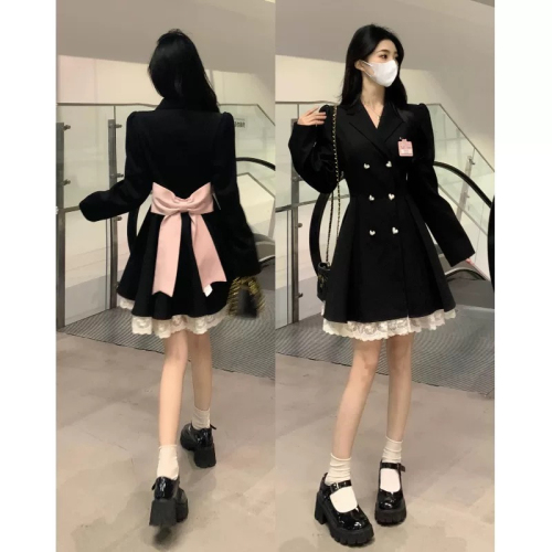 College style bow dress for women in autumn, high-end temperament skirt, fat mm waist slimming suit skirt