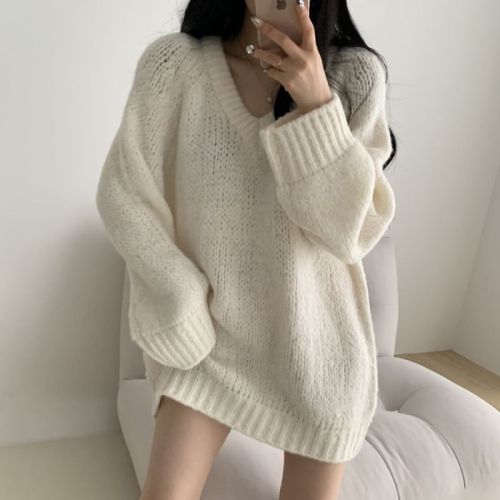 Autumn and winter loose outer wear pullover lazy style soft waxy gray sweater sweater top