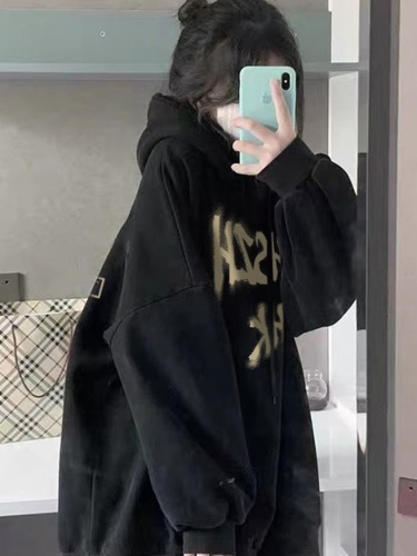 Official picture of Chinese cotton composite thin 310g/plus velvet 410g autumn and winter sweatshirt for women with print