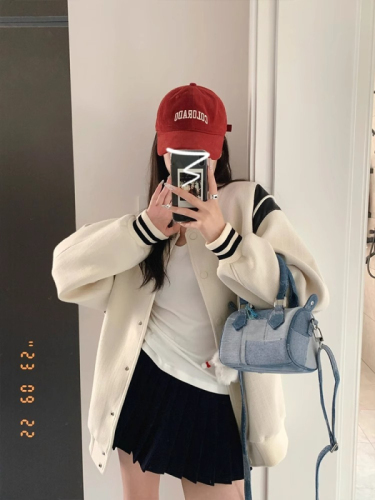 American retro white baseball uniform jacket for women spring and autumn 2024 new high-end loose jacket top