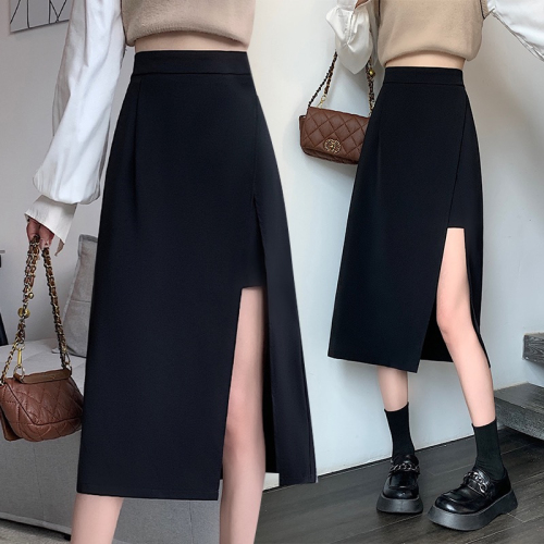 Suit skirt for girls plus size fat girl summer design high waist a line small side slit mid-length skirt