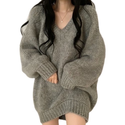 Autumn and winter loose outer wear pullover lazy style soft waxy gray sweater sweater top