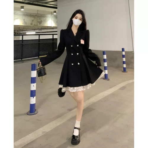 College style bow dress for women in autumn, high-end temperament skirt, fat mm waist slimming suit skirt