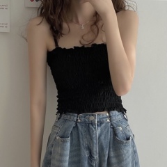 Fungus pleated short navel-baring camisole sexy slimming breast-wrap and back-beautiful bottoming top