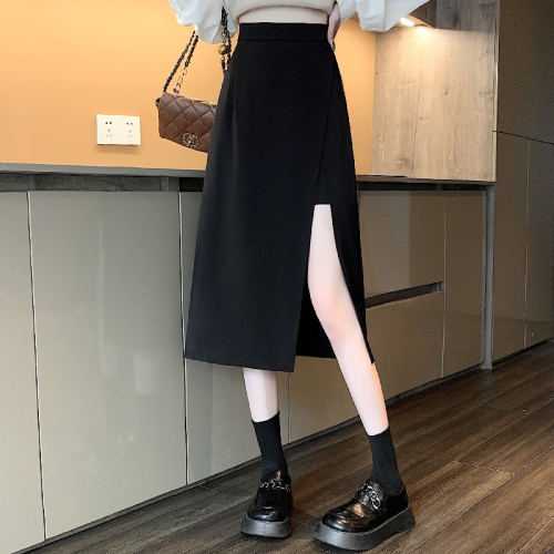 Suit skirt for girls plus size fat girl summer design high waist a line small side slit mid-length skirt