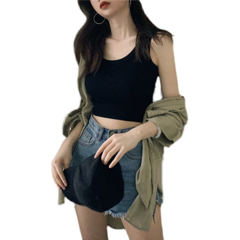 Ice silk thread short sports inner bottoming sleeveless halter top for women to wear tight navel-baring vest