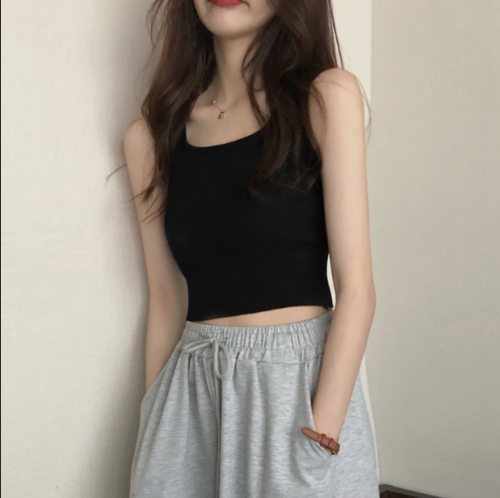 Black camisole women's summer inner wear French design tube top hot girl bottoming short top wear trendy ins