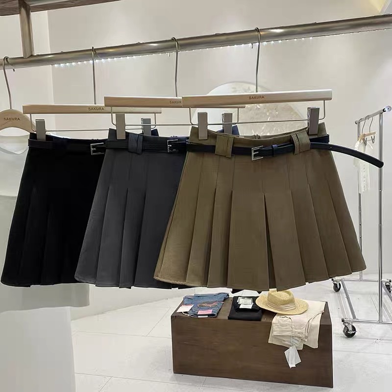 Gray suit pleated skirt for women autumn new Korean style small retro high waist black skirt for women