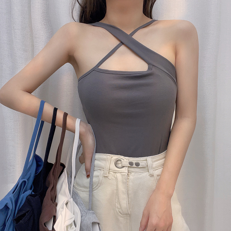 Halter neck sexy inner suspender bottoming fashion vest design niche cross top