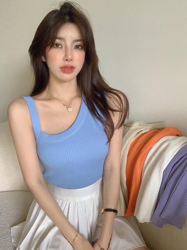 Design sense niche irregular camisole women's summer outer wear knitted inner bottoming off-shoulder hot girl sleeveless top