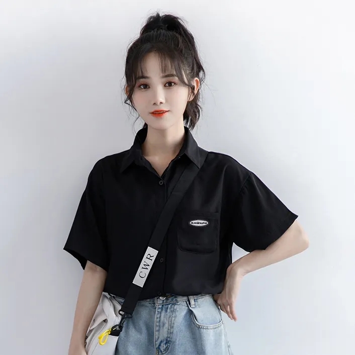 White long-sleeved college style shirt for women summer new casual versatile polo collar white shirt with top