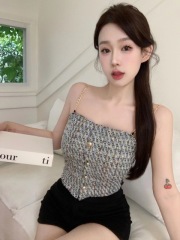 Hot girl's small fragrant style tube top French style inner slim fit sleeveless top for women