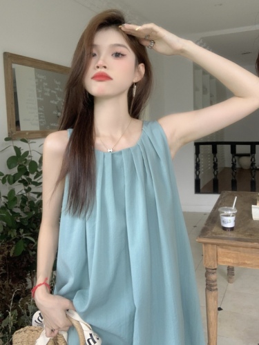 French style skirt seaside vacation dress women's design loose sleeveless vest dress A-line long skirt