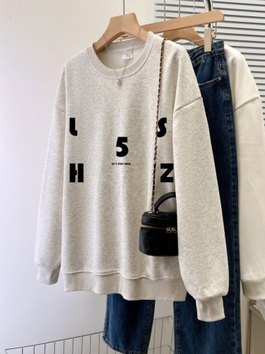 260g Big Fish Scale Autumn Thin Sweatshirt for Women Back Cover Collar Fat MM Large Size Sweatshirt for Women