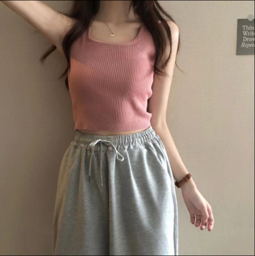 Black camisole women's summer inner wear French design tube top hot girl bottoming short top wear trendy ins