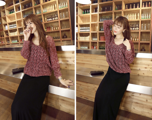 Plus size women's long sleeve knitted suit skirt Korean style slim two piece dress long skirt