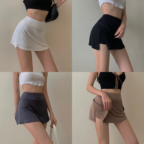 Hip-covering miniskirt girl's thin pure lust style high-waisted skirt summer new style discreet slit sports culottes