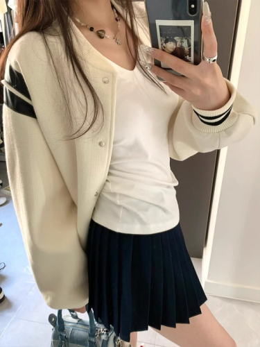 American retro white baseball uniform jacket for women spring and autumn 2024 new high-end loose jacket top