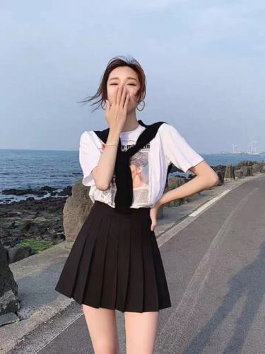 White pleated skirt, short skirt, women's summer skirt, anti-exposure black a-line skirt, college gray skirt